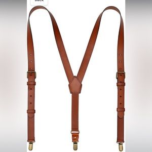 EURYNOME Genuine Leather Suspenders For Men Wide Adjustable Brown